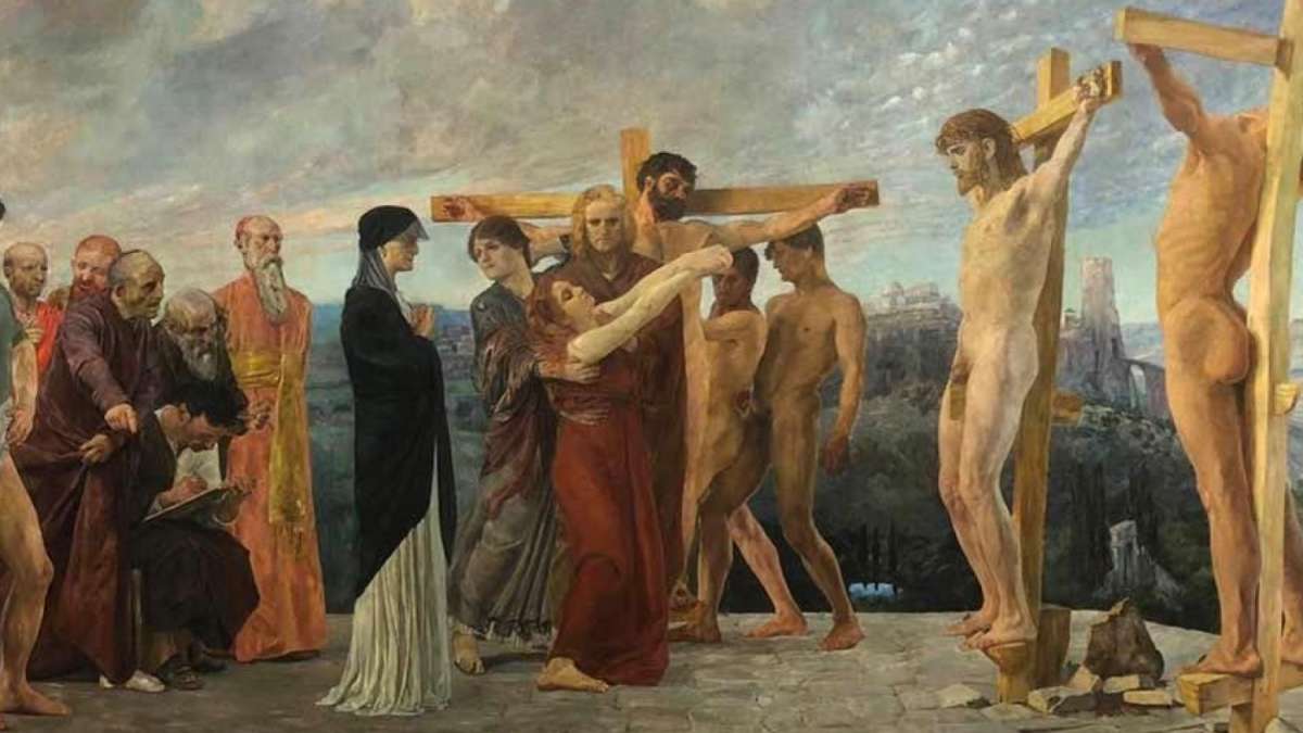 Max Klingers offensichtlich ziemlich homoerotische Darstellung der Kreuzigung Jesus (Ausschnitt)