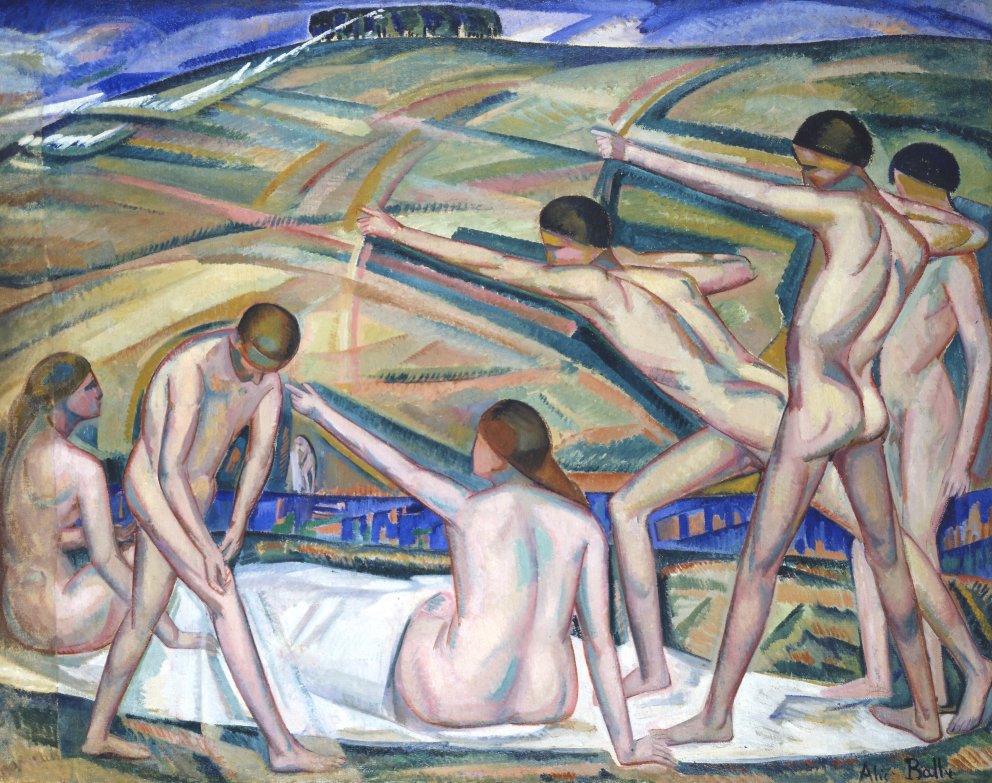 Alice Bailly | Kunsthaus Zürich | Tireurs d‘arc, 1911, Öl auf Leinwand (Jute), 147,5 x 185,5 cm
