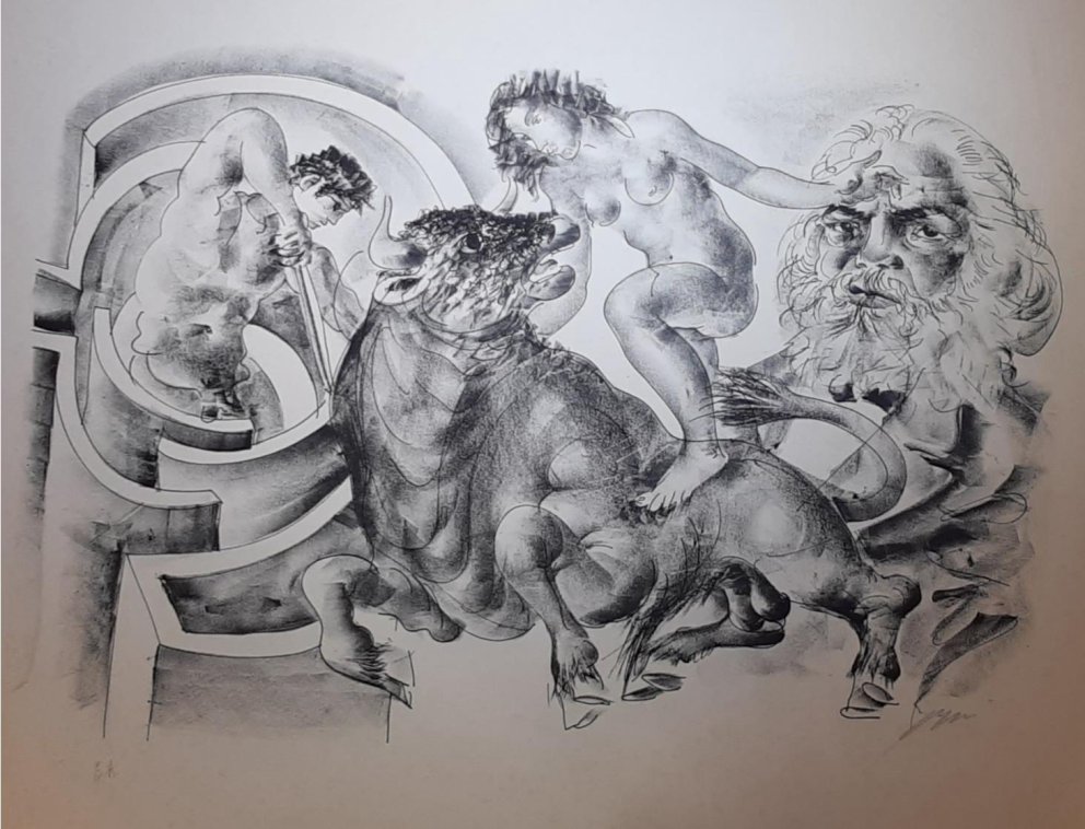 Hans Erni, «Le Taureau» (1970), Das Motiv des Stiers erinnert an die griechische Mythologie, insbesondere an die Sage von Europa und Zeus, der sich in einen Stier verwandelte.
