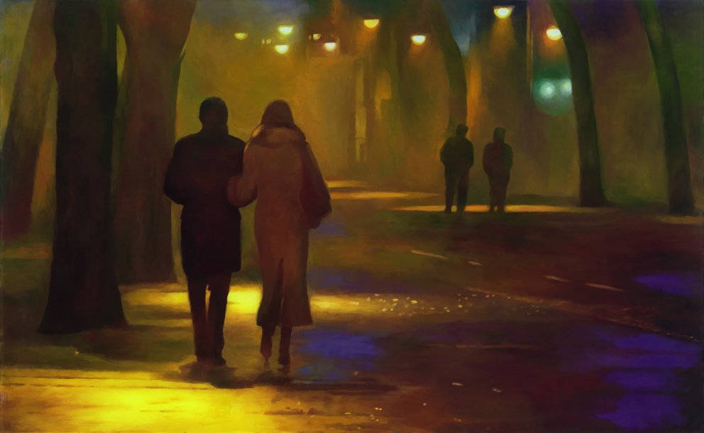 HINTER GLAS - Nidwaldner Museum Winkelriedhaus - Silvia Gertsch, Night Walk III, 2012, Öl auf Glas, 87 x 142 cm,
