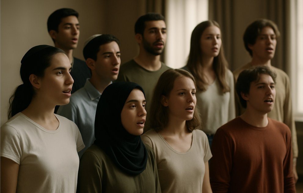 Was hier noch als KI daher kommt, soll real werden: Der choR inteR kultuR wirbt für zwei internationale Chorprojekte und sucht dich als neue Stimme.