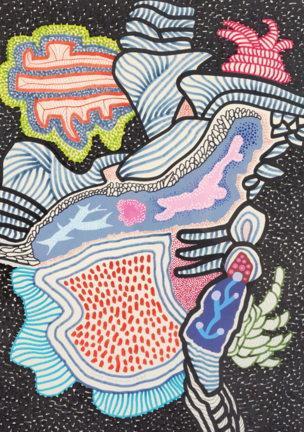Max von Moos (1903–1979), Teppich des Lebens, 1970, Filzstift und Tempera auf Papier, 60 × 42 cm, Max von Moos Stiftung