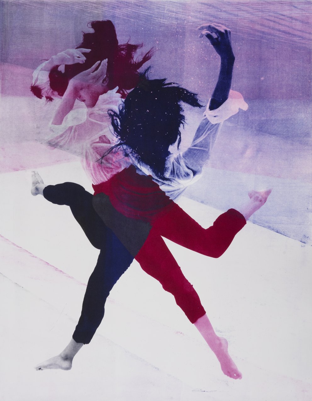 Shirana Shahbazi, Falling_01, 2023, dreifarbige Lithografie auf
Baumwollpapier, vier Blätter, 240 × 160 cm, Ed. von 2 (+ 1 AP), Courtesy of
the artist und Galerie Peter Kilchmann, Zürich, Paris