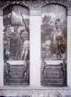 Detailaufnahme der beiden Sgraffito-Bilder mit Zwingli und Pestalozzi am Schulhaus Angelrain von Werner Büchly. Fotoglasplatte, Sammlung Museum Burghalde Lenzburg, Aufnahme um 1903. 